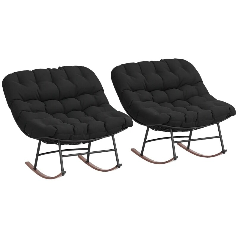 2 PCS Outdoor Rocking Chair, Oversized Rocking Papasan Chairs with Cushions for Garden Porch