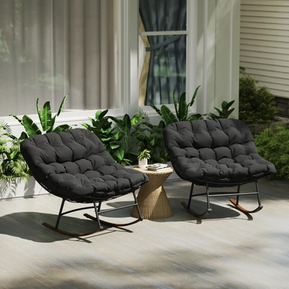2 PCS Outdoor Rocking Chair, Oversized Rocking Papasan Chairs with Cushions for Garden Porch