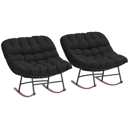 2 PCS Outdoor Rocking Chair, Oversized Rocking Papasan Chairs with Cushions for Garden Porch