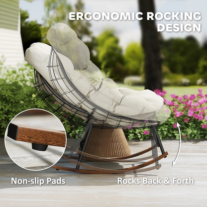 2 PCS Outdoor Rocking Chair, Oversized Rocking Papasan Chairs with Cushions for Garden Porch