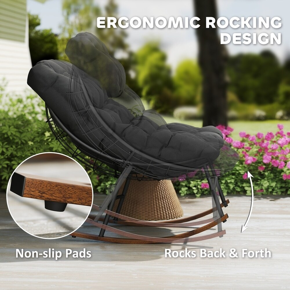 2 PCS Outdoor Rocking Chair, Oversized Rocking Papasan Chairs with Cushions for Garden Porch