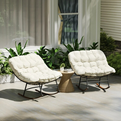 2 PCS Outdoor Rocking Chair, Oversized Rocking Papasan Chairs with Cushions for Garden Porch