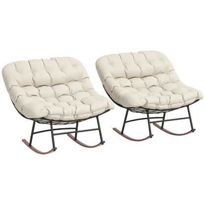 2 PCS Outdoor Rocking Chair, Oversized Rocking Papasan Chairs with Cushions for Garden Porch