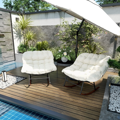 2 PCS Outdoor Rocking Chair, Oversized Rocking Papasan Chairs with Cushions for Garden Porch
