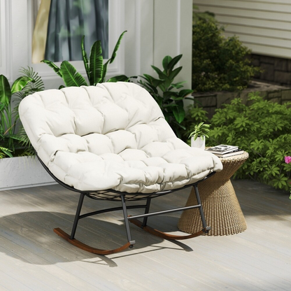 2 PCS Outdoor Rocking Chair, Oversized Rocking Papasan Chairs with Cushions for Garden Porch